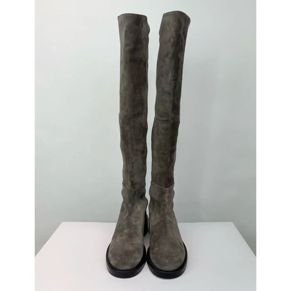 New Stuart Weitzman 5050 Bold Over The Knee Boot Grey Suede Sz 5.5